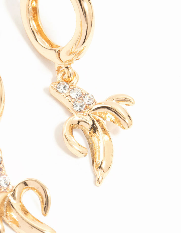Gold Diamante Banana Drop Huggie Earrings