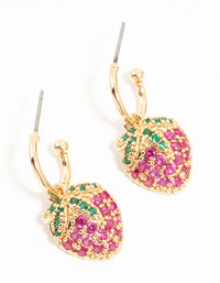 Gold Cubic Zirconia Strawberry Drop Huggie Earrings - link has visual effect only