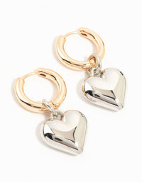 Mixed Metals Medium Chubby Heart Drop Huggie Earrings - link has visual effect only