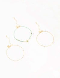 Gold Boho Heart & Mixed Chain Anklets 3-Pack - link has visual effect only