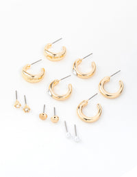 Gold Diamante Accent Hoop & Stud Earrings 6-Pack - link has visual effect only