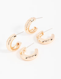 Gold Diamante Sun Detail Hoop Earrings 2-Pack - link has visual effect only