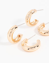 Gold Diamante Sun Detail Hoop Earrings 2-Pack - link has visual effect only