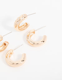Gold Diamante Sun Detail Hoop Earrings 2-Pack - link has visual effect only