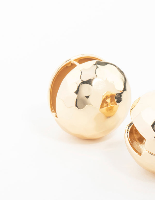 Gold Textured Disco Round Stud Earrings