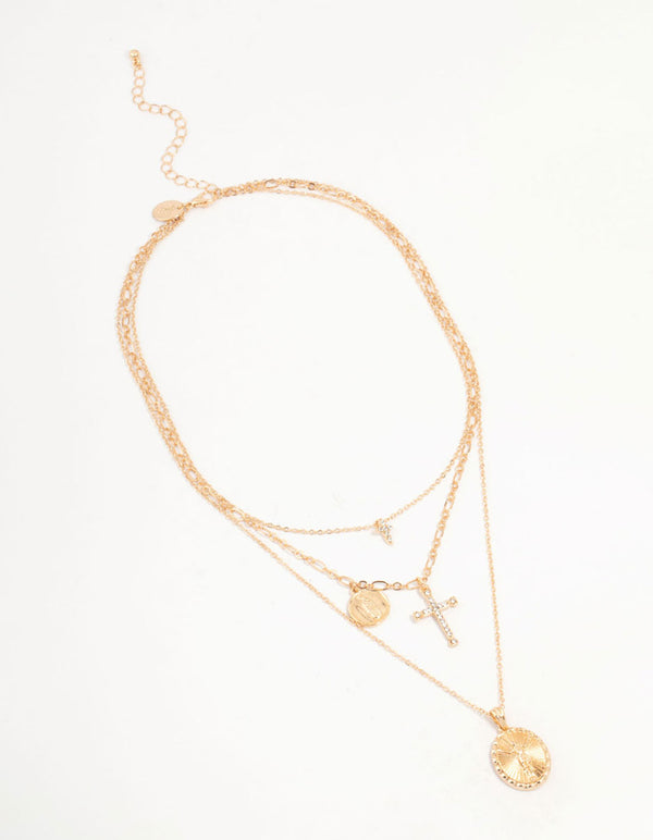 Gold Cross & Coin Layered Necklace