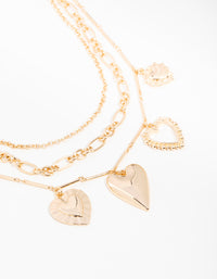 Gold Heart Layered Charm Necklace - link has visual effect only
