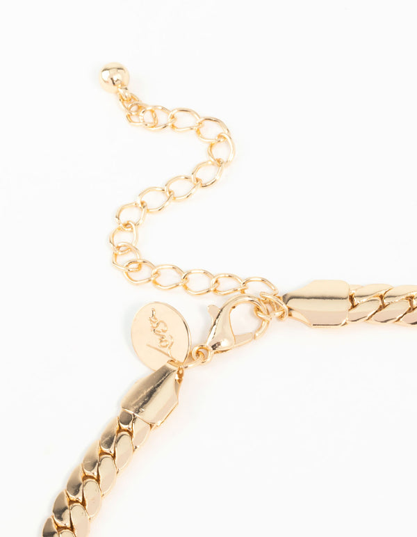 Gold Plated Flat Curb Chain Necklace