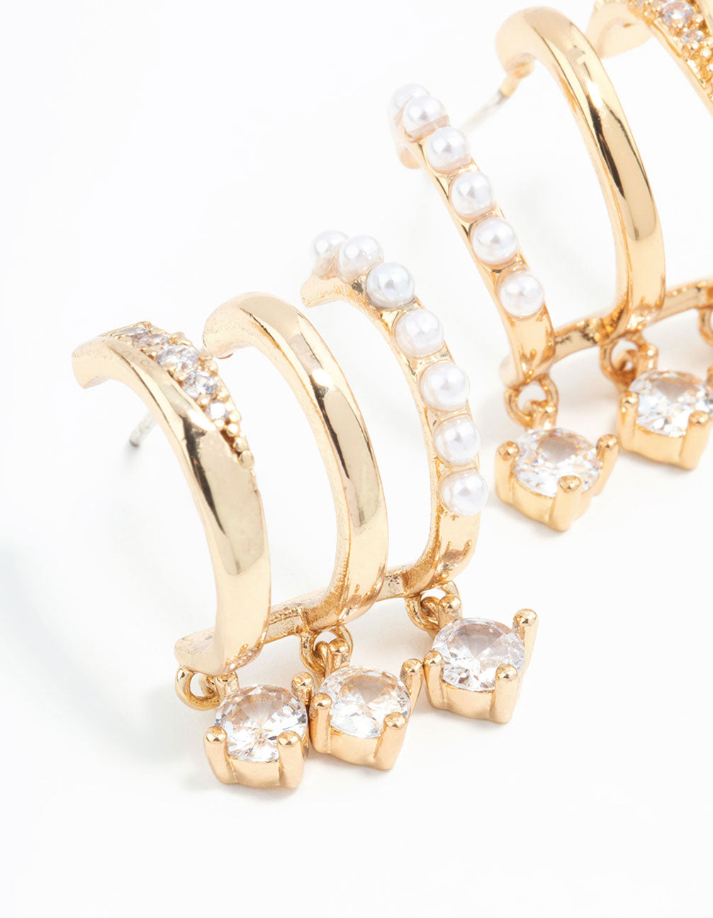 Gold Plated Cubic Zirconia & Pearl Illusion Hoop Earrings