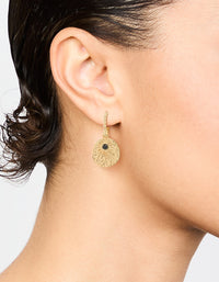 Gold Textured Star Disc Drop Hoop Earrings - link has visual effect only
