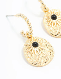 Gold Textured Star Disc Drop Hoop Earrings - link has visual effect only