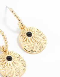 Gold Textured Star Disc Drop Hoop Earrings - link has visual effect only
