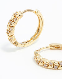 Gold Cubic Zirconia Leaf Huggie Earrings - link has visual effect only