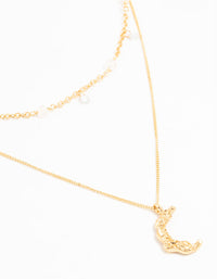 Gold Plated Cubic Zirconia Textured Moon Layered Necklace - link has visual effect only