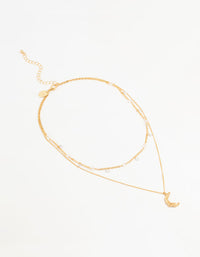 Gold Plated Cubic Zirconia Textured Moon Layered Necklace - link has visual effect only