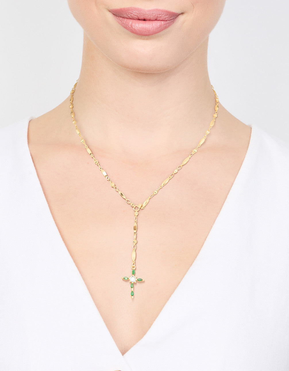 Emerald Cross Chain Y-Necklace