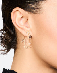 Gold Flower Butterfly Hoop Earrings - link has visual effect only