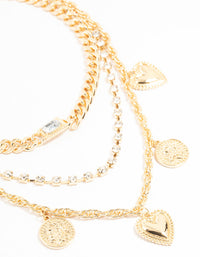 Gold Heart & Disc Choker Layered Necklace - link has visual effect only