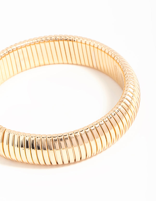 Gold Ridged Cuff Bangle