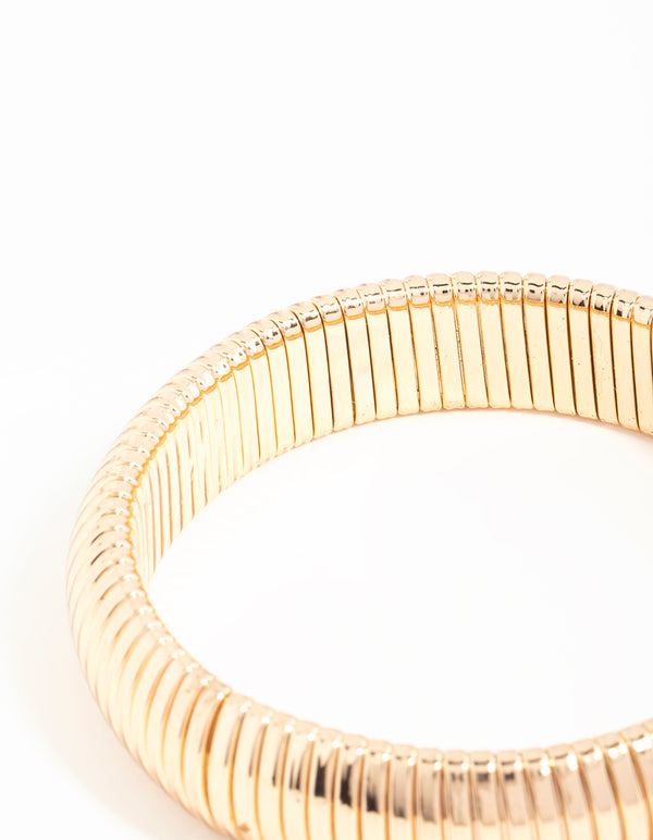 Gold Ridged Cuff Bangle