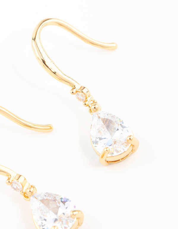 Gold Plated Pear Cut Cubic Zirconia Teardrop Earrings