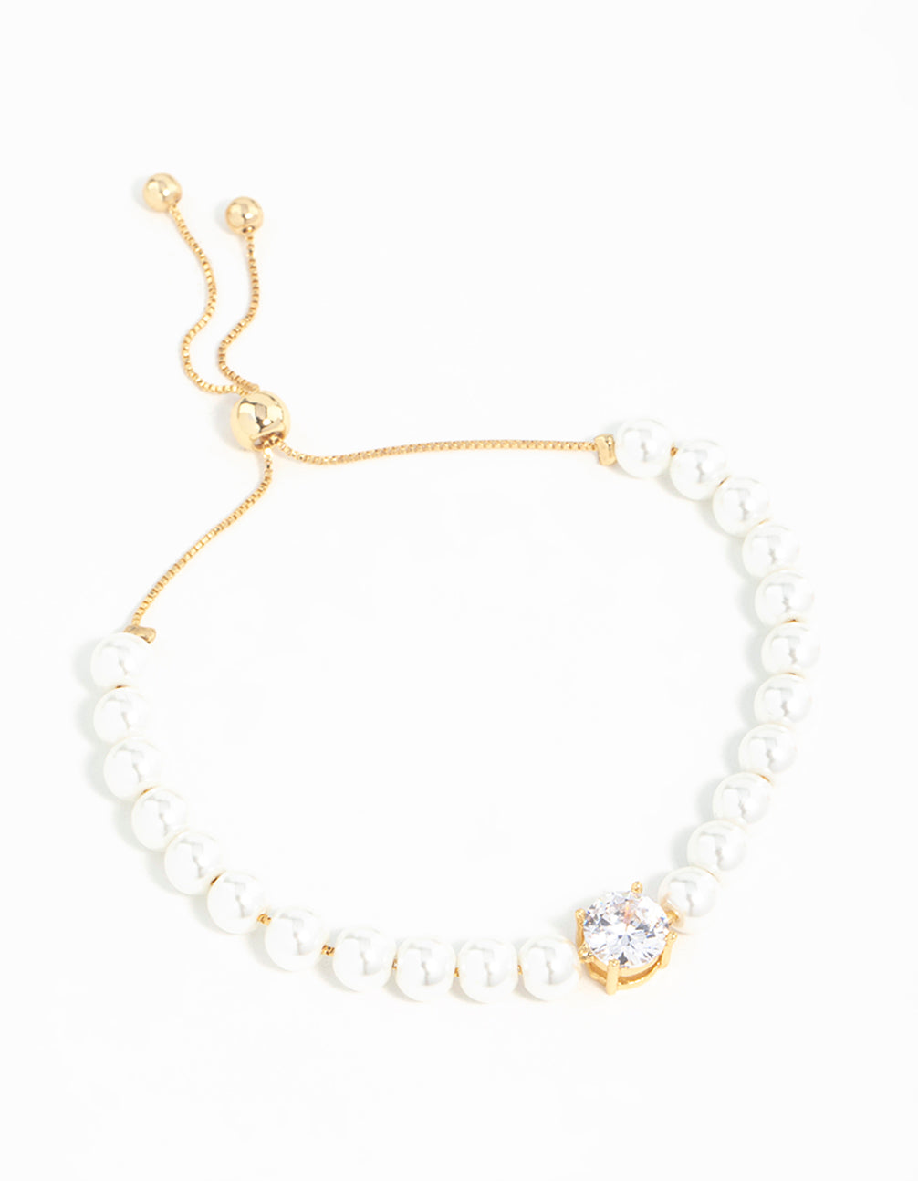 Gold Plated Pearl & Cubic Zirconia Toggle Bracelet