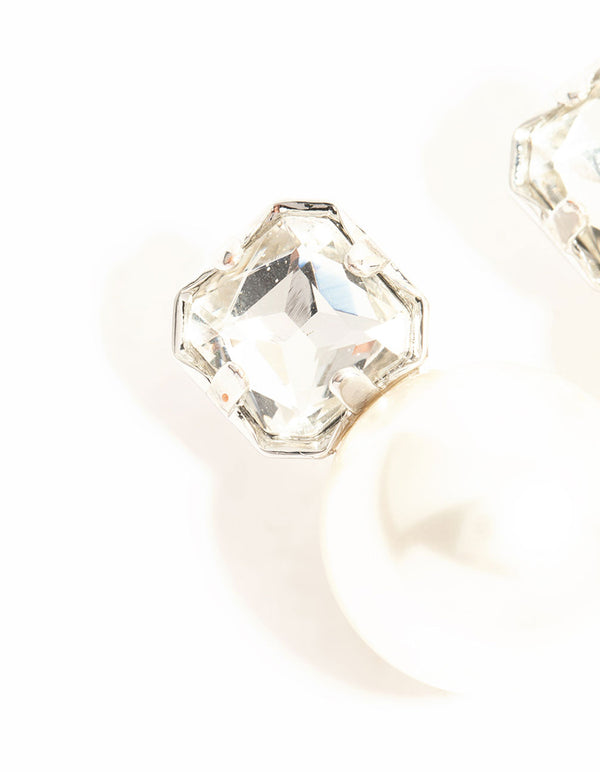 Silver Diamante & Pearl Stud Earrings