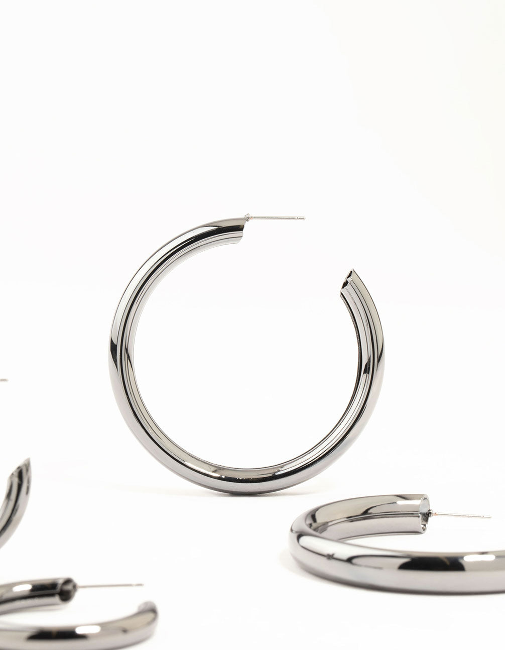 Gunmetal Thick Hoop Earrings 2 Pack