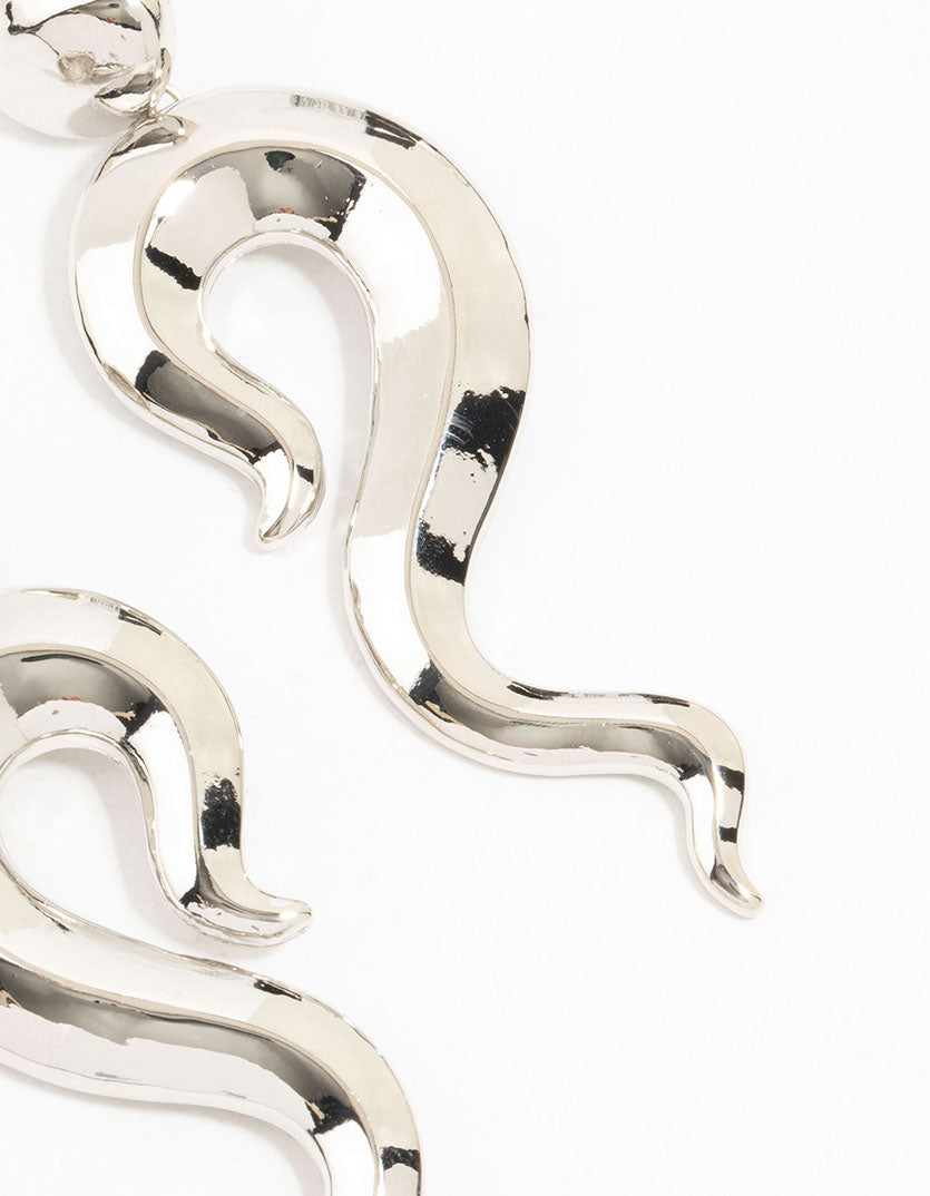 Silver Plated Long Swirl Stud Earrings