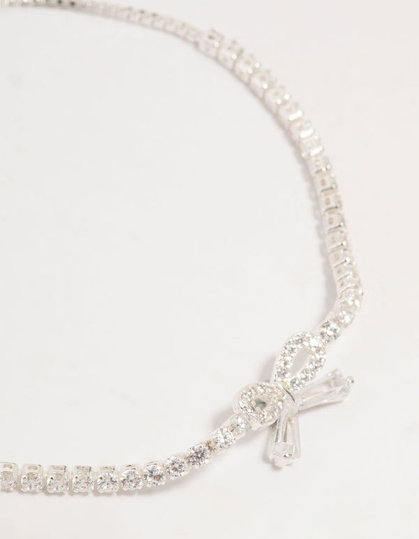Silver Cubic Zirconia Cupchain Bow Bracelet