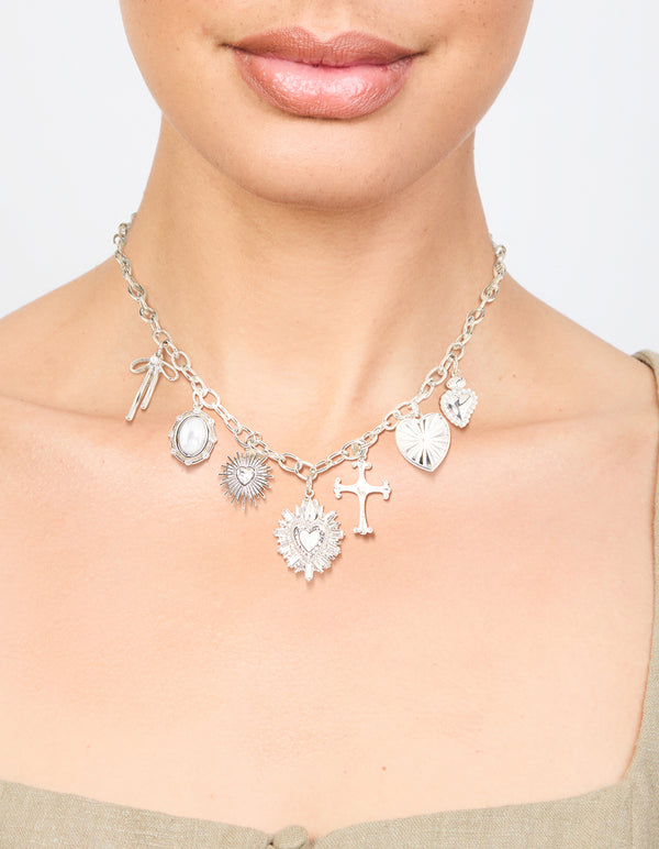 Silver Heart & Cross Charm Necklace