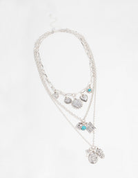 Antique Silver Turquoise & Heart Charm Layered Necklace - link has visual effect only
