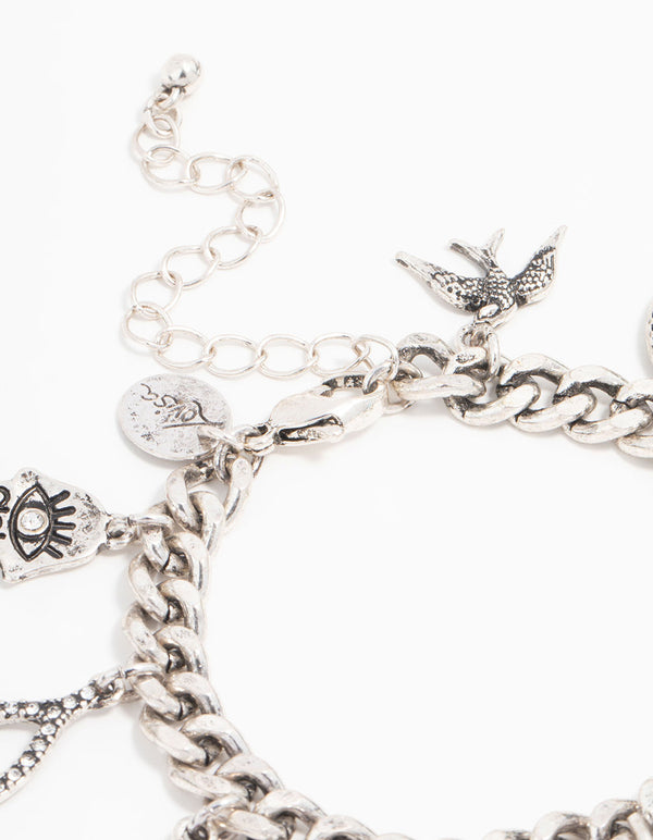 Antique Silver Turquoise & Horseshoe Charm Bracelet