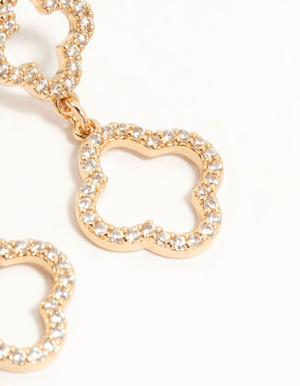 Gold Cubic Zirconia Flower Drop Earrings