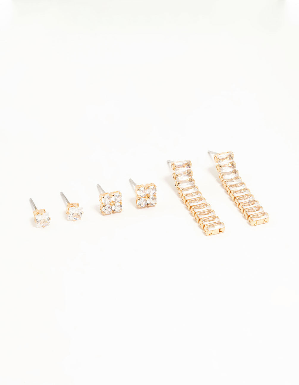 Gold Cubic Zirconia Stud Earrings 3-Pack