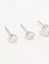 Silver Cubic Zirconia Stud Earrings 3-Pack - link has visual effect only