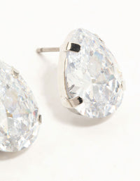 Silver Large Teardrop Cubic Zirconia Stud Earrings - link has visual effect only