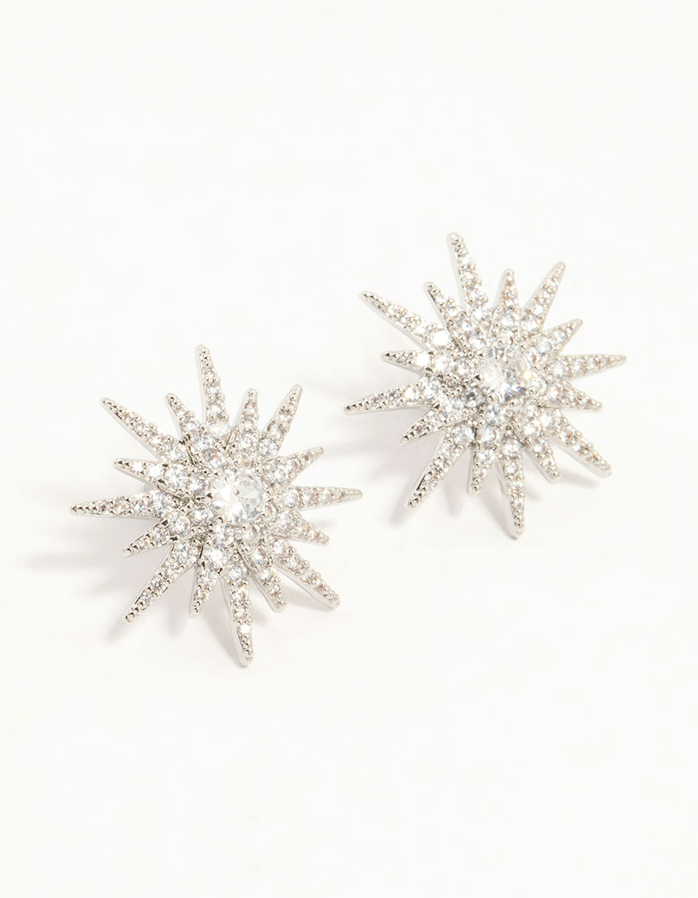 Silver Cubic Zirconia Spiky Star Stud Earrings
