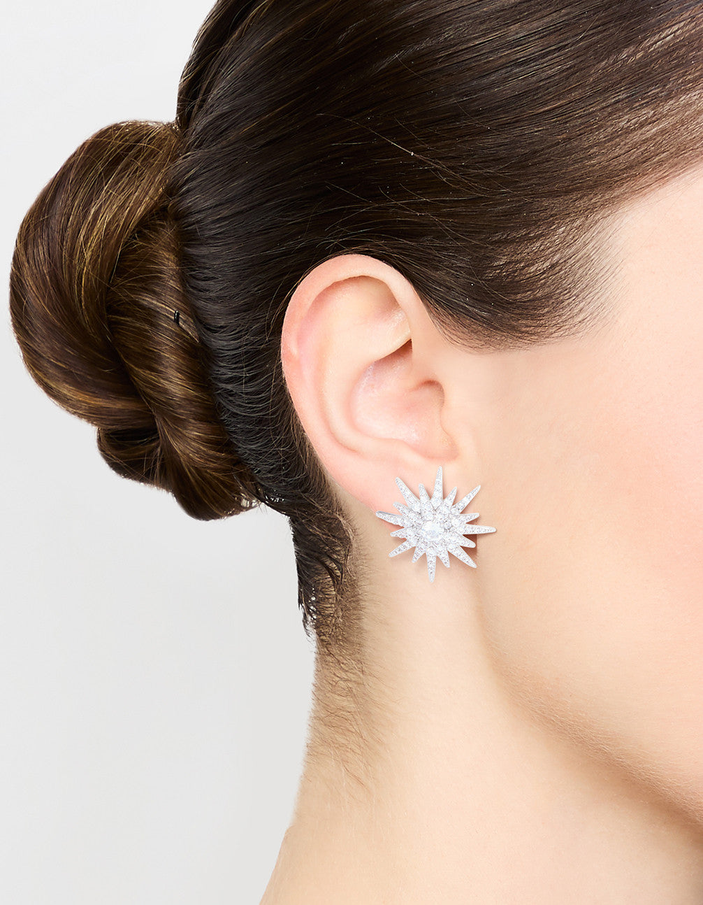 Silver Cubic Zirconia Spiky Star Stud Earrings