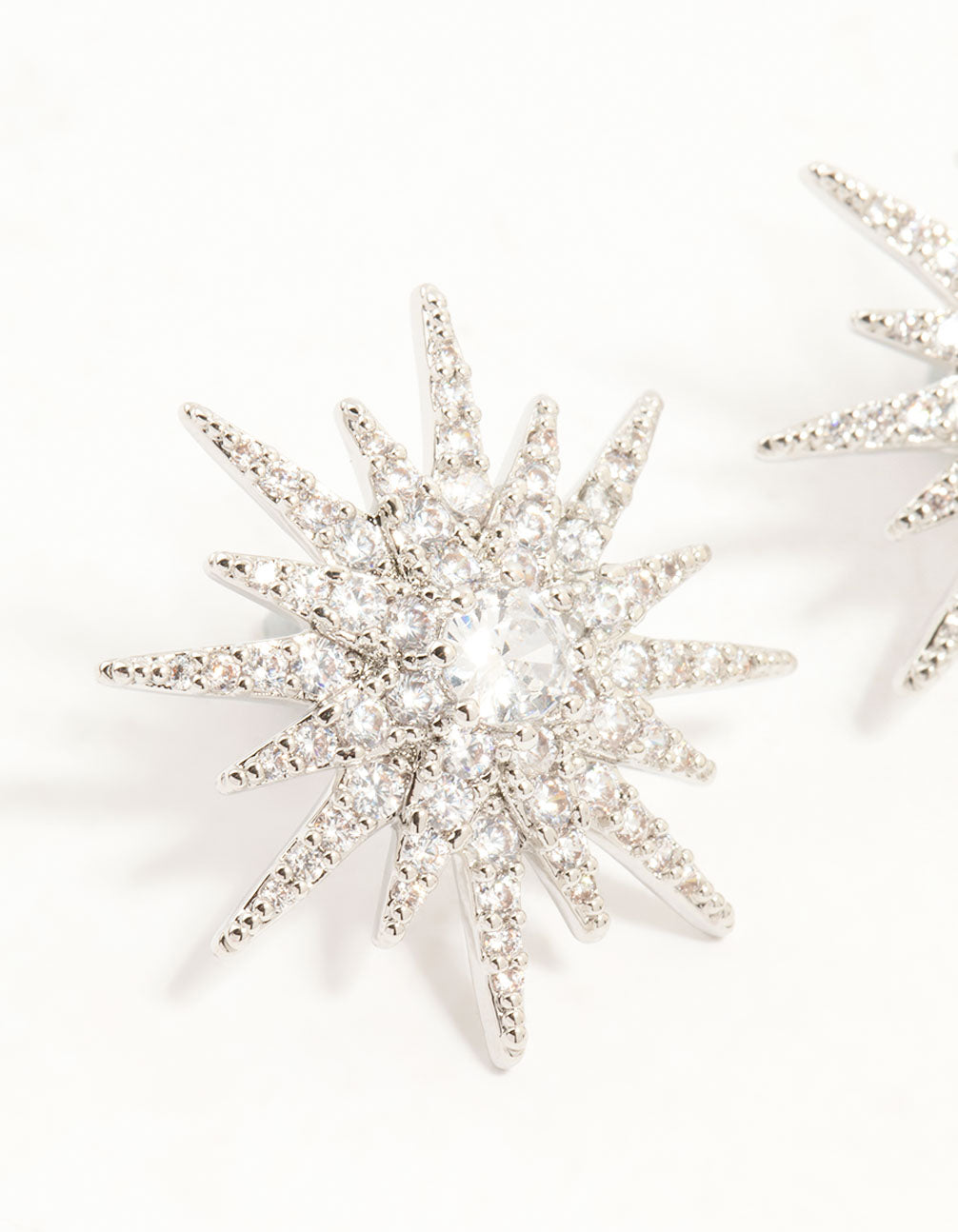 Silver Cubic Zirconia Spiky Star Stud Earrings