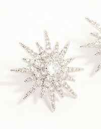 Silver Cubic Zirconia Spiky Star Stud Earrings - link has visual effect only