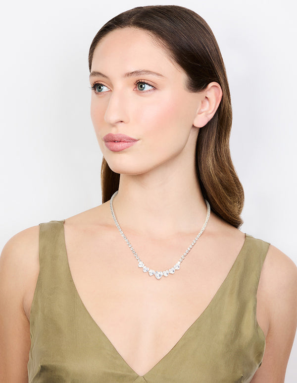 Silver Cubic Zirconia Graduating Heart Necklace