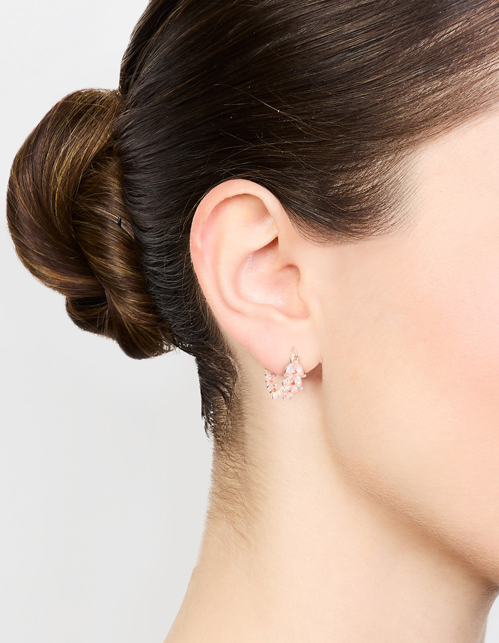 Rose Gold Plated Medium Vine Cubic Zirconia Hoop Earrings