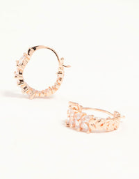 Rose Gold Plated Medium Vine Cubic Zirconia Hoop Earrings - link has visual effect only