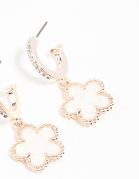 Rose Gold Plated Diamante Flower C Hoop Earrings - link has visual effect only