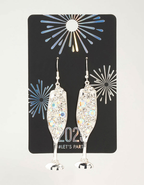 Silver Fizzy Diamante Champagne Drop Earrings