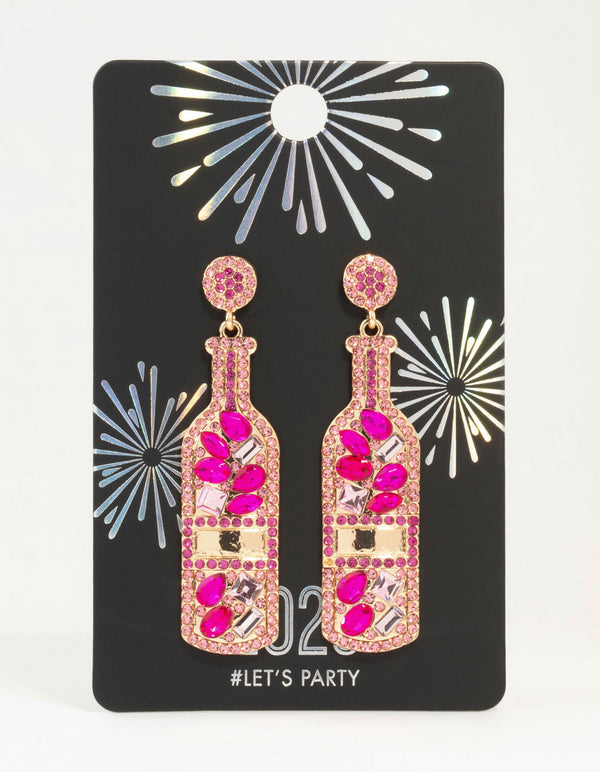 Gold Luxe Pink Champagne Bottle Earrings