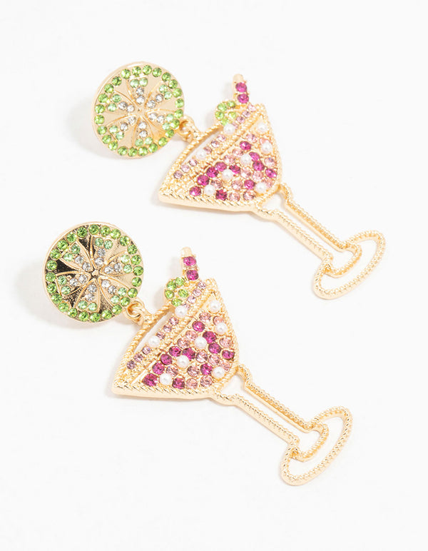 Gold Martini Multi Drop Earrings