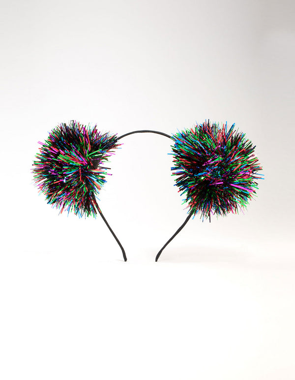 Multicoloured Tinsel Pom Pom Headband