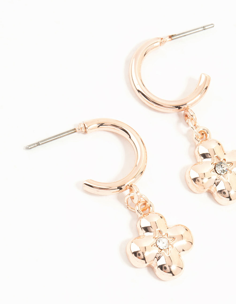 Rose Gold Flower & Clover Hoop Earrings 3-Pack